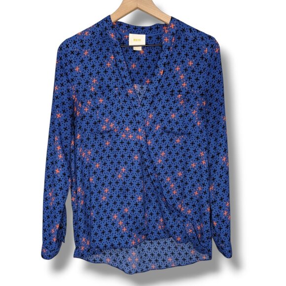 Maeve Tops - Maeve Anthropologie Blue and Orange Star Print Blouse